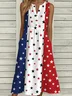Loose Casual Notched Independence Day Dress