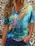 Women's Short Sleeve T-shirt Summer Blue Abstract Printing Crew Neck Daily Going Out Casual Top