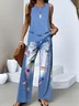 Casual Faux Denim Print Graphic Crew Neck Regular Fit Two-Piece Set