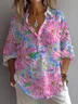 Women's Long Sleeve Shirt Spring/Fall Pink Floral Printing Shirt Collar Daily Going Out Casual Top