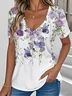 Floral Simple V Neck T-Shirt