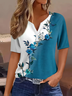 Women's Short Sleeve T-shirt Summer Blue Floral Printing Crew Neck Daily Going Out Casual Top