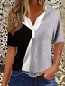 Women's Short Sleeve T-shirt Summer Grey Contrast Stitching Printing Crew Neck Daily Going Out Casual Top