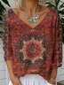 Casual Geometric V Neck Loose T-Shirt