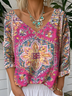 Jersey Casual Geometric V Neck T-Shirt