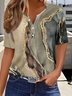 Women's Short Sleeve T-shirt Summer Brown Abstract Printing Crew Neck Daily Going Out Casual Top