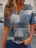 Women's Short Sleeve T-shirt Summer Blue Plaid Printing Crew Neck Daily Going Out Casual Top