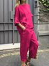 Crew Neck Loose Linen Blend Casual Two-Piece Set