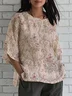 Loose Linen Blend Casual Crew Neck Shirt