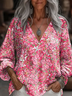 Print Casual V Neck Long Sleeve T-Shirt