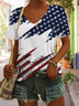 Women's Short Sleeve T-shirt Summer White Independence Day (Flag) Printing V Neck Daily Going Out Casual Top