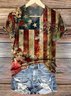 Women's Floral Flag Independence Day Printed Casual V-Neck Short Sleeve T-Shirt