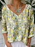 Jersey V Neck Floral Vintage T-Shirt