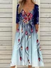 Casual Vintage Button Mid Sleeve Print Dress