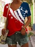 Women's Short Sleeve T-shirt Summer Red Independence Day (Flag) Printing V Neck Daily Going Out Casual Top