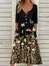 Casual Vintage Button Mid Sleeve Dress