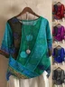 Women's Short Sleeve T-shirt Summer Green Geometric V Neck Daily Going Out Casual Top