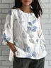 Loose Crew Neck Leaf Simple Shirt