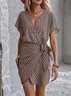 Women's Short Sleeve Summer Khaki Geometric Split Joint V Neck Dolman Sleeve Daily Going Out Vintage Midi A-Line Tank Dress