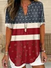 Women's Retro Independence Day Print Short Sleeve Shirt
