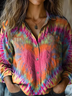 Women's Retro Colorful Heart Tie-dye Print Shirt