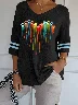 Women‘s Love Colorful Dog Paw Printed Casual V-Neck