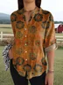 Women's Vintage Flower Art Print Casual Cotton Shirt