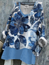 Women's Long Sleeve Blouse Spring/Fall Blue Floral Printing V Neck Daily Going Out Casual Top