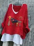 Women's Long Sleeve Blouse Spring/Fall Red Floral Printing V Neck Daily Going Out Casual Top