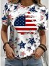 Women's American Flag Printed Casual Cotton Crew Neck Short Sleeve T-Shirt