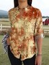 Women's Vintage Flower Art Print Casual Cotton Shirt