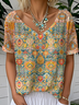 Casual Ethnic Geometry V Neck T-Shirt