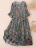 Women's Three Quarter Sleeve Spring/Fall Gray Floral Printing Crew Neck Daily Going Out Casual Maxi H-Line Classic Dress