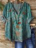 Women's Vintage Floral Art Print Button-Down Shirt
