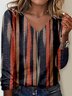 Print Casual V Neck Long Sleeve T-Shirt