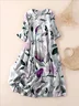 Casual Floral Linen Dress With No