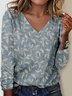 Print Casual V Neck Long Sleeve T-Shirt