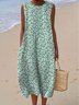 Crew Neck Simple Painting Cotton Dress With No