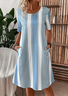 Casual Striped Cotton Crew Neck Dress With No