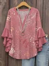 Women's Bohemian Pattern V-Neck Multi-Layered Lace Shirt
