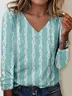 Print Casual V Neck Long Sleeve T-Shirt
