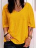 Casual Loose V-Neck Solid Color Short-Sleeved Top