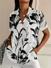 Women's Short Sleeve Shirt Summer White Floral Printing Shirt Collar Daily Going Out Casual Top