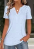 Loose V Neck Simple Striped T-Shirt