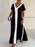 Casual Color Block V Neck Maxi Dress