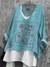 Linen Blend Animal Casual Loose Shirt