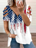 Women's Short Sleeve T-shirt Summer White Independence Day (Flag) Printing V Neck Daily Going Out Vintage Top