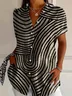 Women's Short Sleeve Shirt Summer Khaki Abstract Stripes Printing Shirt Collar Daily Going Out Casual Top