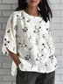Floral Crew Neck Linen Blend Simple Shirt