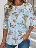 Casual Crew Neck Butterfly T-Shirt